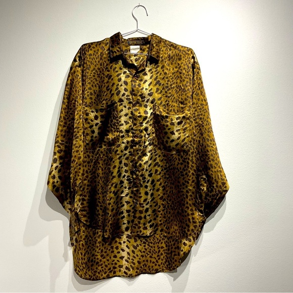 Centre Ville Tops - Centre Ville Made In France 100% Acetate Blouse Slouchy XL Oversized Button Down